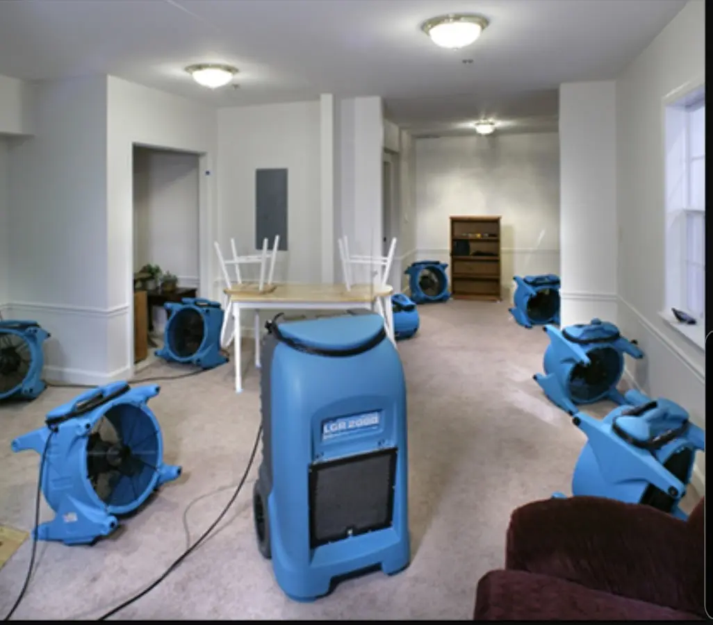 Air movers and dehumidifier setup for Water Extraction & Removal in Rostraver